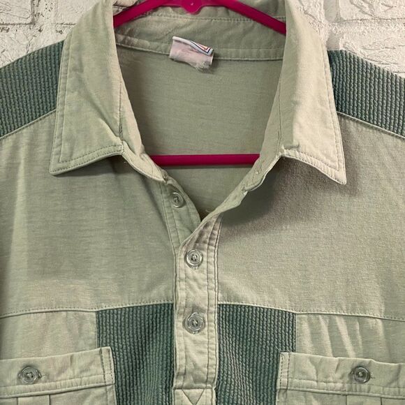 Vintage Haband Casual Joe Short Sleeve Bottom Banded Green Collared Shirt Large - Picture 2 of 8